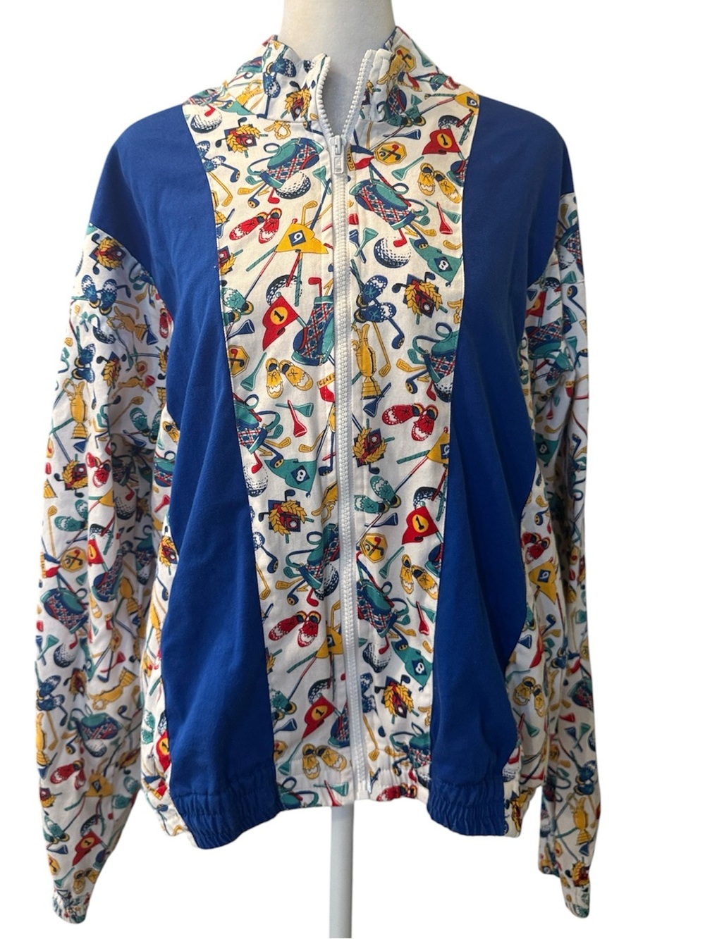 La Mode Golf Jacket Golf Print Womens L Club Tee Ball Coat Blue Made is USA VTG